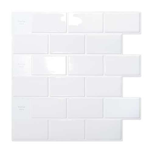 Art3d Lot de 10 Pièces,Credence Adhesive pour Cuisine,Carrelage Autocollant Métro Blanc,Papier Adhesif en Vinyle 3d Brique,30x30cm