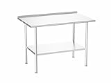 Atelicf All-Stainless Steel Prep Table, 30 X 48 Inches, with Rounded-Corner Backsplash and Adjustable Undershelf, Heavy-Duty for Outdoor Use,Restaurants,Hotels,Workshops,Kitchens,Gardens, and Garages