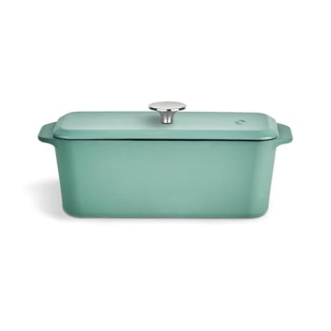 Springlane Kitchen Żeliwna forma do pieczenia chleba z pokrywką, 3 l, emaliowana forma do pieczenia soczystego chleba, pasztetów i zapiekanek, wytrzymała żeliwna brytfanna 33,5 x 13 cm, miętowa