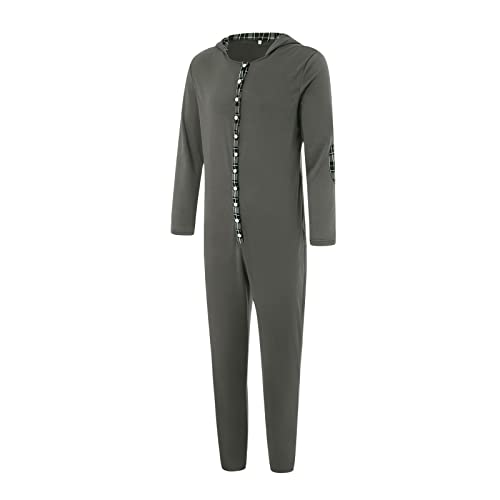 Men Sexy One Piece Jumpsuit Butt Flap Hooded Onesie Pajamas Long Sleeve Button Down Novelty Romper Jumpsuit Dark Grey 3Xl #TOP7