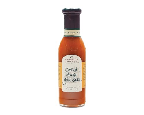 Stonewall Kitchen Salsa de barbacoa de mango curried de 330 ml, ligeramente afilada, exótica y afrutada con curry y mango, ideal para pollo y arroz