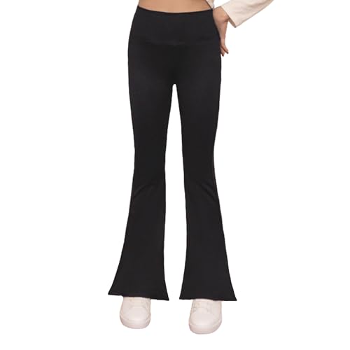 Domueay Girls Flare Leggings High Waisted Casual Stretchy Soft Yogapants Bell Bottoms Bootcut Pants Kid Youth Dance Sports School Legging Activewear Athletic Trousers 12-13 Years, Black