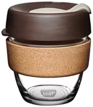 KeepCup Reusable Coffee Cup - Brew Tempered Glass and Natural Cork, S 8oz/227ml - Almond