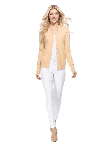Image of YEMAK Women's Knit Cardigan Sweater - Long Sleeve V-Neck Basic Classic Casual Button Down Knitted Soft Lightweight Top