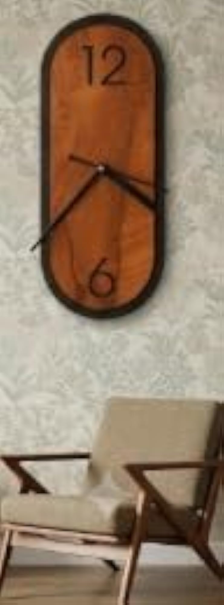 Mid-Century Modern Wooden Wall Clock, Oval Pill-Shaped Design