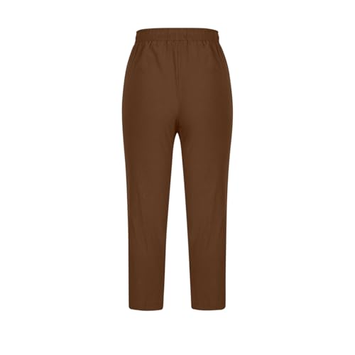 Image of ABABC Linen Capri Pants for Women Casual Straight Wide Leg Capri Pant Loose Lightweight Drawstring Beach Cropped Trousers