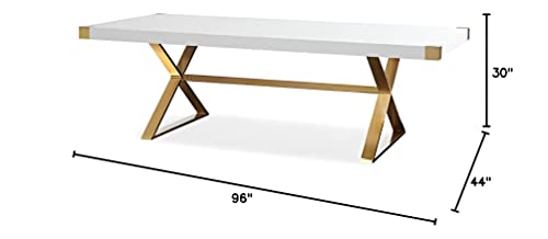 Tov Furniture The Adeline Collection Modern Handcrafted Lacquer Finished Wood & Stainless Steel Dining Table, White #TOP2