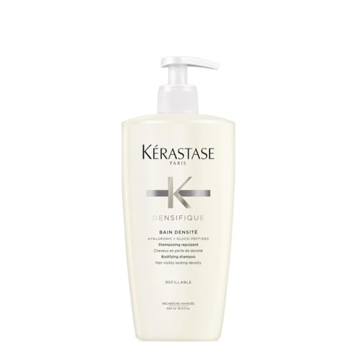 Kérastase Densifique Femme, Champú Densificante, Aumenta el Volumen, Corporiza y Revitaliza la Fibra, Enriquecido con Ácido hialurónico y Glucopéptidos, Cabello Fino y Debilitado, Bain Densité, 500 ml