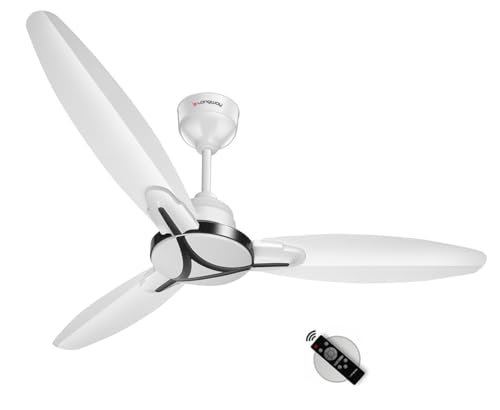 Image of LONGWAY Zephyr 1200 mm BLDC Ceiling Fan with Remote Control | BEE 5 Star Rated Energy Efficient | Ultra High Speed 3 Blade Anti-Dust Decorative Ceiling Fan | 3 Years Warranty (White, Pack of 1)