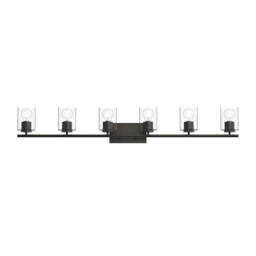 Image of Progress Lighting Replay 48 Inch 6-Light Vanity Light, Transitional, Antique Bronze with Clear Glass Shades, (7.875 inch H x 48 inch W x 6 inch D), P300585-020