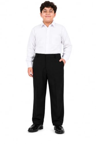 Image of INSAFIANS Boys Men’s Short Leg School Trousers Plus Fit Half Elastic Waist Zip & Clip S–7XL (BLK L)