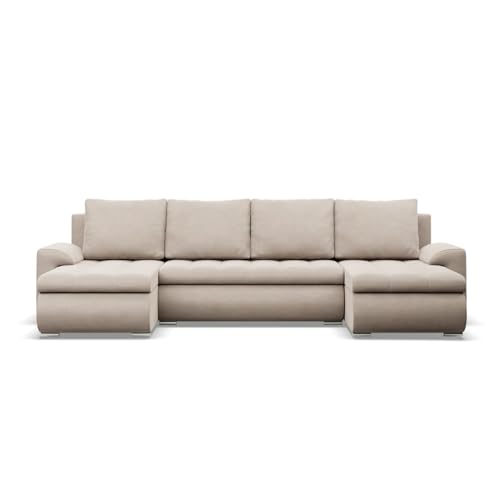 Mebligo - Ecksofa mit Schlaffunktion und 3 Bettkasten FORESTA 302x89x159 (BxHxT) Beige - Couch U Form, Sofa im Sitz: Wellenfeder + Schaumstoff, Sofas & Couches, Eckcouch