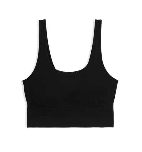 Image of TomboyX Longline Scoop-Neck Bra, Cotton Bralette for Women, Wireless No-Padding Low Impact Light Support, Sleep Bra, (XS-4X), X= Black, XS