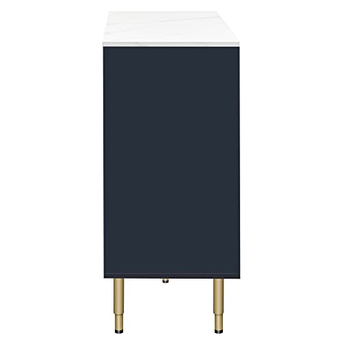 Ruisisi Modern Sideboard Cabinet Accent Buffet Storage Glass Doors Sideboard Cabinet Marble Top With Gold Metal Legs Buffet Storage Cabinet Console Table Kitchen, Navy Blue #TOP6