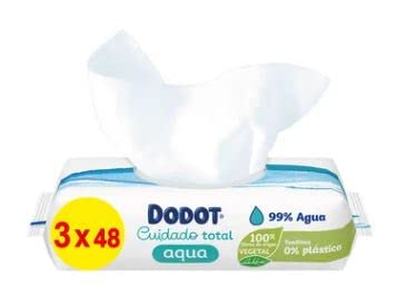 Toallitas húmedas para bebé con fibras 100% de origen vegetal DODOT Cuidado total aqua 3 x 48 uds.