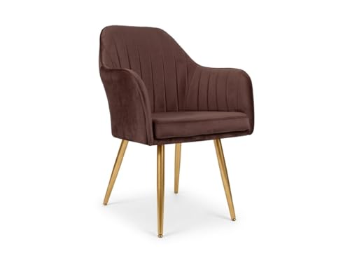Image of Accent Chairs for Living Room | Modern Armchair in Velvet Fabric with Golden Legs | Pack of 1 Chair for Home, Office, Restaurent, Cafe (Brown)
