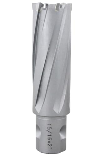 Accusize Industrial Tools 15/16'' x 2'' Tungsten Carbide Tipped Annular Cutter, One‑Touch Shank, CBN Ground, ANSI Standard, 3081-2020