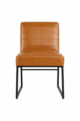 Image of HomePop Channeled Metal Dining Chair - Caramel Brown Faux Leather (Single Pack)