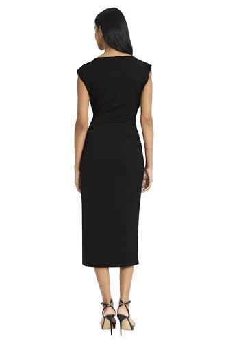 Donna Morgan Women's Sleeveless Boat Neck Midi Sheath Dress-Side Ruching Detail-Elegant Formal Cocktail Attire3