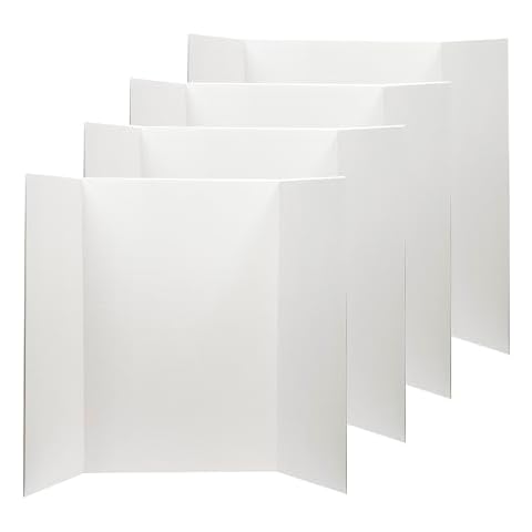 Desk Tech Large Tri-Fold Presentation Board - 36 x 48 inches - Sturdy Corrugated Paper - White - Perfect for School Projects, Exhibitions, Workshops, 4 Pcs Cover