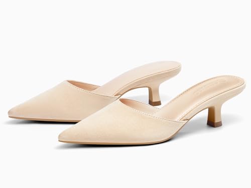Image of Coutgo Womens Kitten Low Heels Mules Closed Pointed Toe Pumps Slip On Backless Dress Shoes
