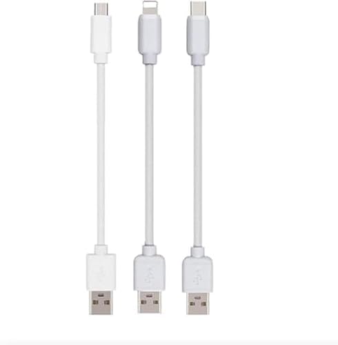 Universal Short USB Cables Set – Lightning, USB-C & Micro USB | Compact Durable Charger Cord Set for iPhone, Android, Tablets, Samsung & Power Banks