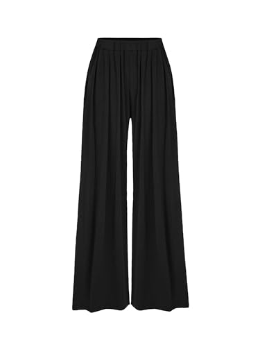 Image of CIDER Palazzo Pants for Women Wide Leg Flowy Pants with Pockets Elastic Mid Waist Summer Beach Vacation Outfits Lightweight