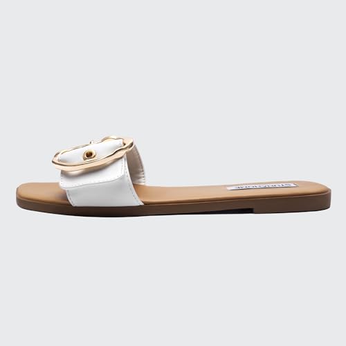 Image of STUNAHOME Flat Sandals Women Fashion Slides With Soft Leather Paired with Metal buckle Slippers