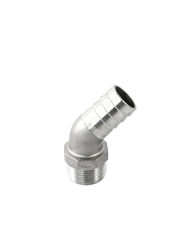 Conector codo 45 grados de acero inoxidable 304 con rosca 2 BSP a manguera de 50mm 3