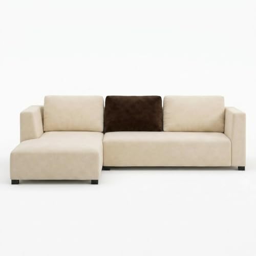 Image of FURNY Olympus 4 Seater LHS L Shape Sofa Set | Plush Velvet Suede Fabric | Modern Design | Soft Comfort Dual Color Cushions for Living Room, Office & Hotels (Cream-Dark Brown)