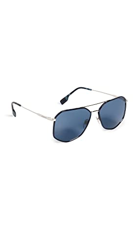 BURBERRY Ozwald Sunglasses, Silver Blue/Blue, One Size
