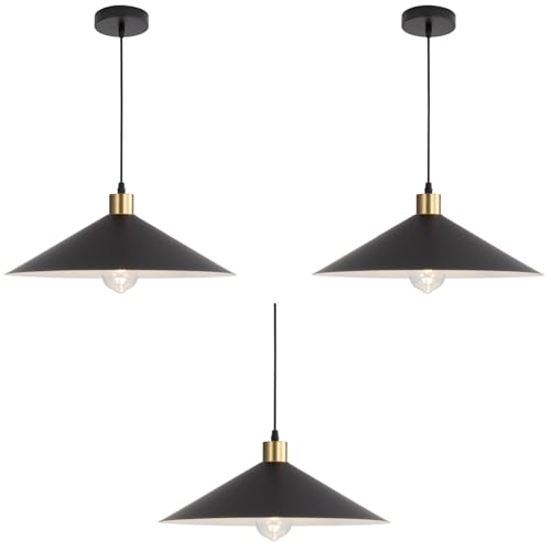EFINEHOME 16 Inch Modern Black Pendant Light, Minimalist Cone Pendant Lamps for Kitchen Island...