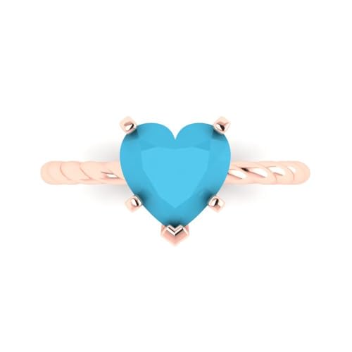 Clara Pucci 2 ct Heart Cut Created Turquoise 14k White Gold Solitaire Wedding Engagement Bridal Promise Ring