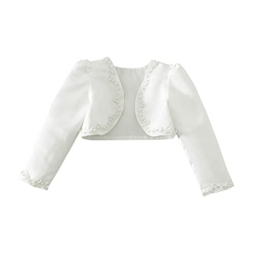 iiniim Bolero Blanco con Perla Chaquetas Niña Elegante Capa Manga Larga Princesa Chaqueta Corto para Vestido Traje Infantil de Fiesta Boda Dama de Honor Bautizo Shrug A Blanco 5-6 años