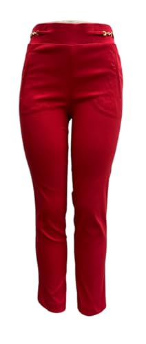 Counterparts Pull on Stretch Slim Leg mid Rise Solid Pants with Gold Hardware Details on Waist