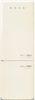 Smeg FAB38 Retro Style Refrigerator with Bottom Freezer – Made in Italy – Multiflow Cooling – LED Lighting – Glossy Finish – 3 Adjustable Glass Shelves - Cream