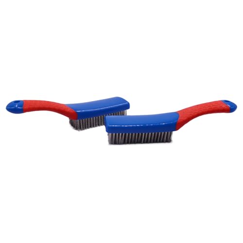 Image of RUIAN 2 Pack Wire Brush, Stainless Steel Scrub Brush with Rubber Covered Handle for Metal Surface Cleaning.