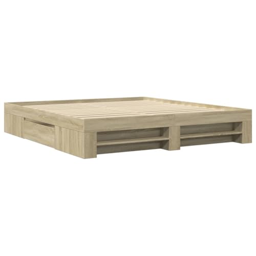 vidaXL Bettgestell, Bettrahmen mit Lattenrost, Schlafzimmerbett Bett mit Stauraum, Doppelbett für Schlafzimmer, Sonoma-Eiche 200x200cm Holzwerkstoff vidaXL Bettgestell, Bettrahmen mit Lattenrost, Schlafzimmerbett Bett mit Stauraum, Doppelbett für Schlafzimmer, Sonoma-Eiche 200x200cm Holzwerkstoff
