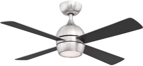 Fanimation Kwad 4 Blade Ceiling Fan 15.05 Inches Tall and 44 Inches Wide with Brushed Nickel Finish and Brushed Nickel/Black Blades