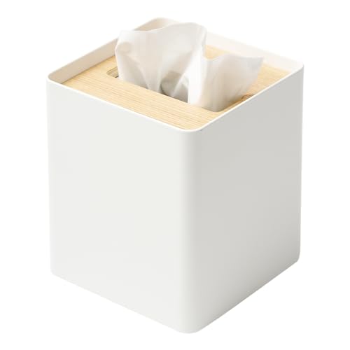 Yamazaki 5180 RIN Tissue Case Square, White, Steel/Wood, 13 x 13 x 15.5 cm