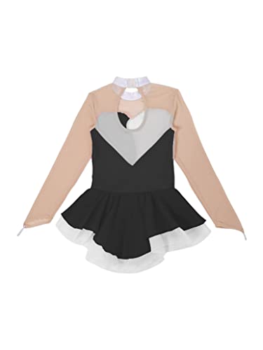 Tssoe Kids Girls Long Sleeve Sequins Printing Ice Roller Figure Skating Dress Illusion Ballet Dancewear B03 12 Years #TOP5