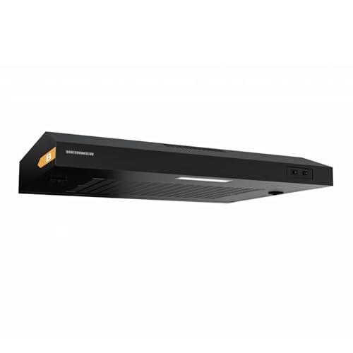HEINNER CH-MD190BK Dunstabzugshaube, 60 cm, Saugleistung 190 m³/h, 2 Geschwindigkeitsstufen, leise LED-Beleuchtung, waschbarer Aluminiumfilter, schlankes schwarzes Finish