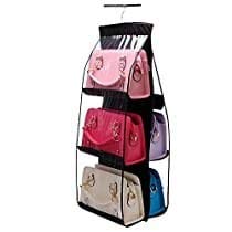 Raiyaraj 6 Pocket Large Clear Purse Handbag Hanging Storage Bag Organizer Closet Tidy Closet Organizer Wardrobe Rack Hanger Holder for Fashion Handbag Purse Pouch - Random Colors