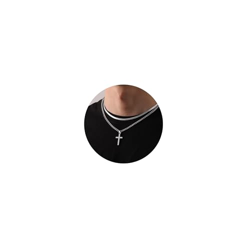 Esmoly Collar Cruz Hombre Plata Oro Negro Collar Personalizado con Letra A Z Necklace 316L Acero Inoxidable Cadena Cubana Regalos Originales Para Hombre 18+20 Inches (Plata 18+20 inches)