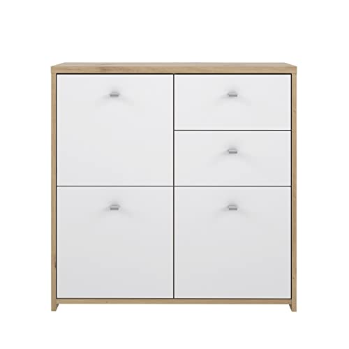 FORTE BEST CHEST Kommode mit 3 Türen und 2 Schubladen, Holzwerkstoff, Artisan Eiche / Weiß, 77.1 x 77.3 x 29.6 cm FORTE BEST CHEST Kommode mit 3 Türen und 2 Schubladen, Holzwerkstoff, Artisan Eiche / Weiß, 77.1 x 77.3 x 29.6 cm