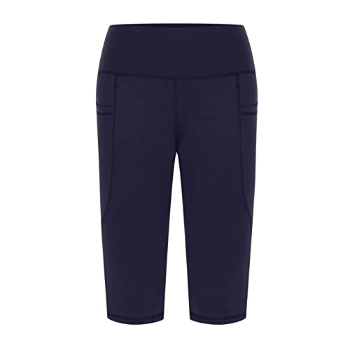 Leggings para mujer, hasta la rodilla, capris, para practicar yoga casual, entrenamiento, capris con bolsillos, marine, M