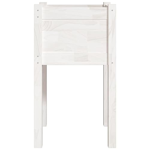 Jardinière d'extérieur blanche 40x40x70 cm en bois de pin massif pour plantes et fleurs