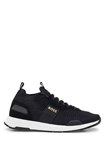 Image of BOSS Mens Titanium Runn TTNM EVO Suede-Trim Trainers in a Sock Style Size