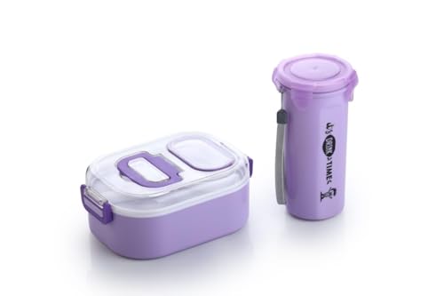 Nurah Lunch Box with Bottle Set for School | School Lunch Box for Boys| | L Lunch Box for Girls | Tiffin Box with Water Bottle | Lunch Box Combo with Bottle and Spoon | 460 Ml (Purple)