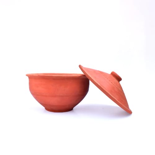 Image of 250 ML Earthenware Handcrafted Mitti Curd Pot with Lid for Kitchen,Terracotta Clay Dahi Handi for Setting /Serving /Cooking Rice,Traditional Biryani Pot | Brown, Set of 1